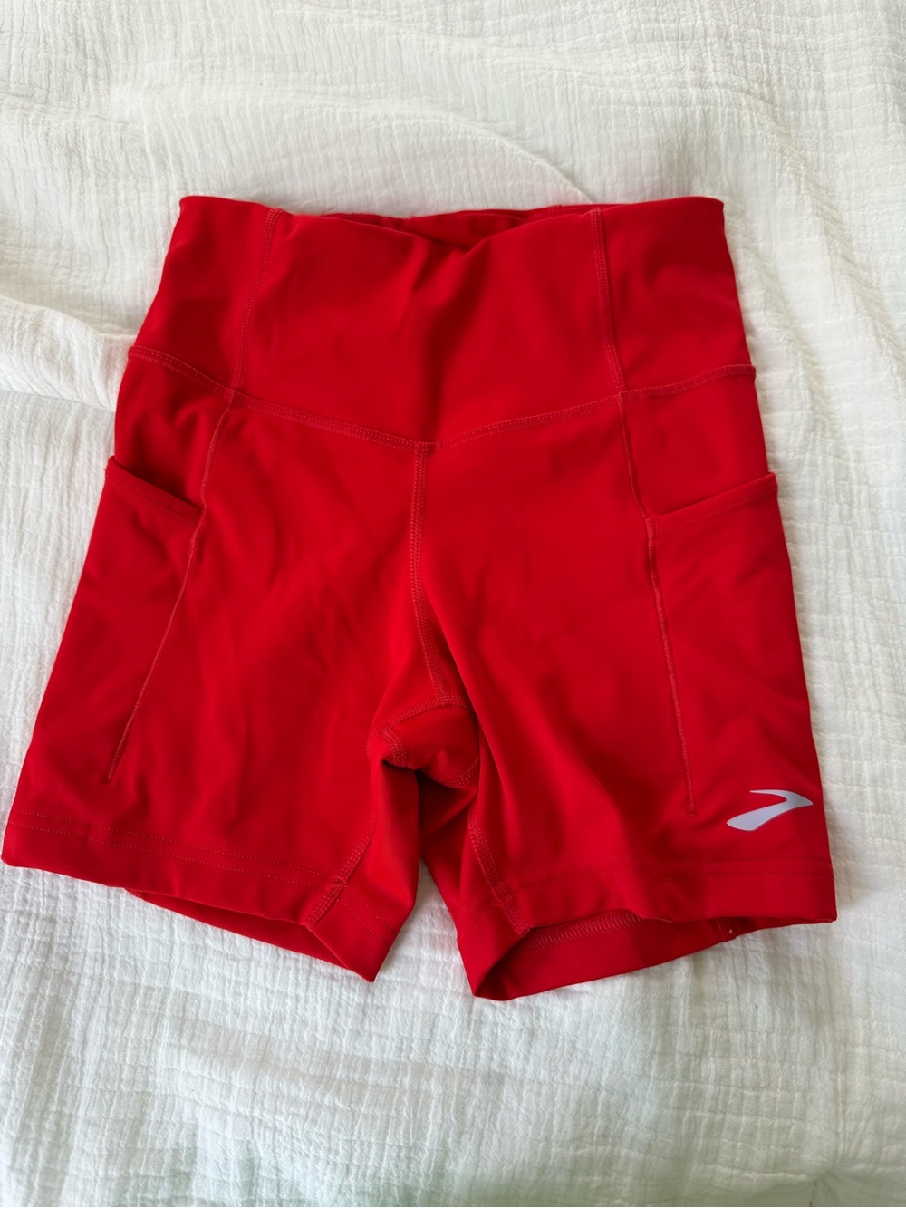 Brooks Red High-Waist Bike Shorts with Side Pockets